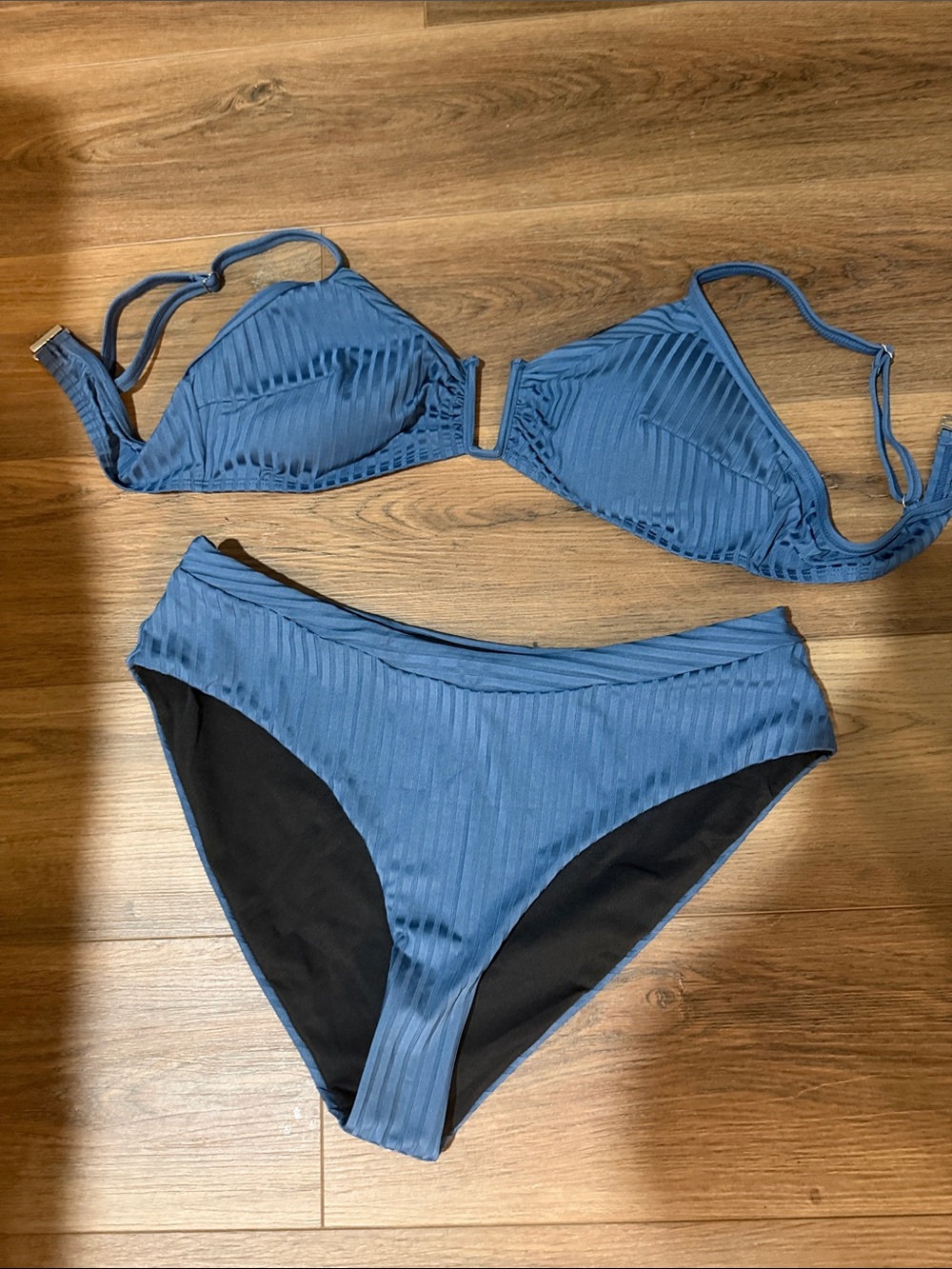 SHEIN Blue Ribbed Two-Piece Bikini Set